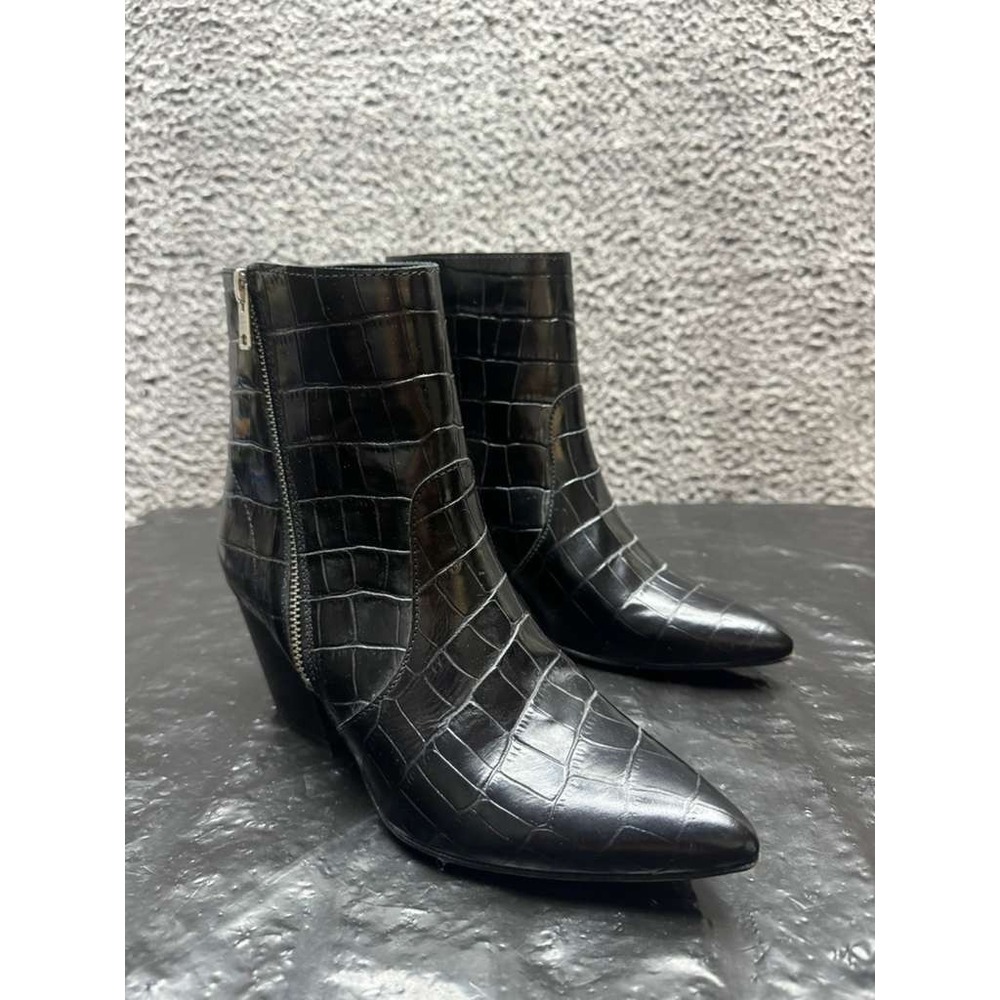 AllSaints Aster Crocodile Embossed Leather Zip‎ Up Boot Black Womens Size 37 EU
